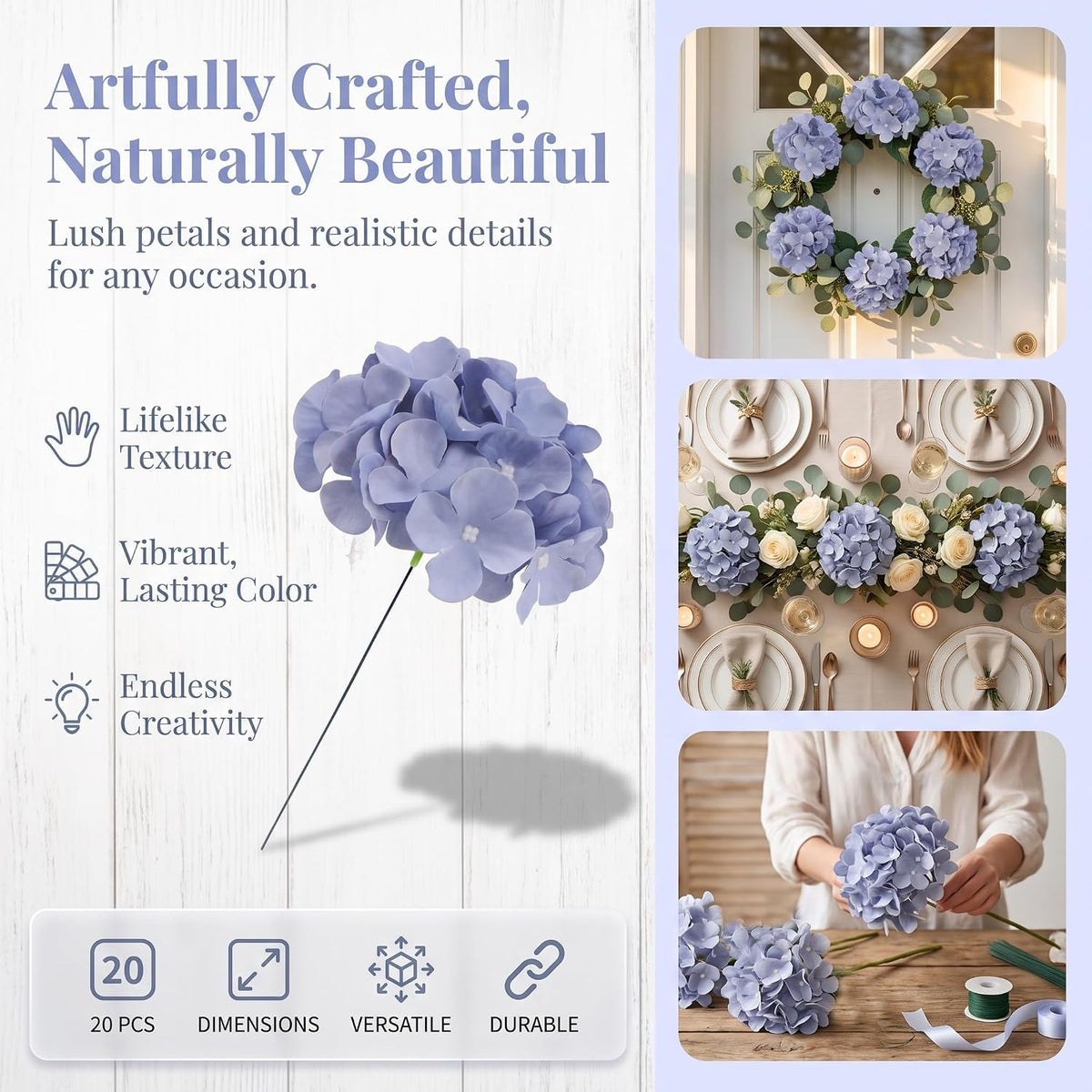 Blue Hydrangea Artificial Flowers Bulk Fake Hydrangea Silk Flowers with Stems for Wedding Party Home Table Centerpieces Florals Bouquets Arch Festival Decoration