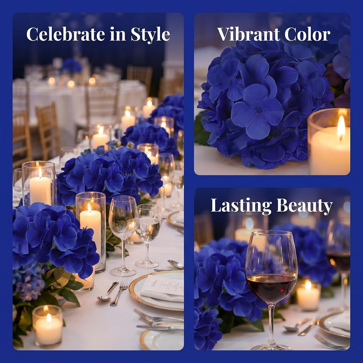 Blue Hydrangea Artificial Flowers Bulk Fake Hydrangea Silk Flowers with Stems for Wedding Party Home Table Centerpieces Florals Bouquets Arch Festival Decoration
