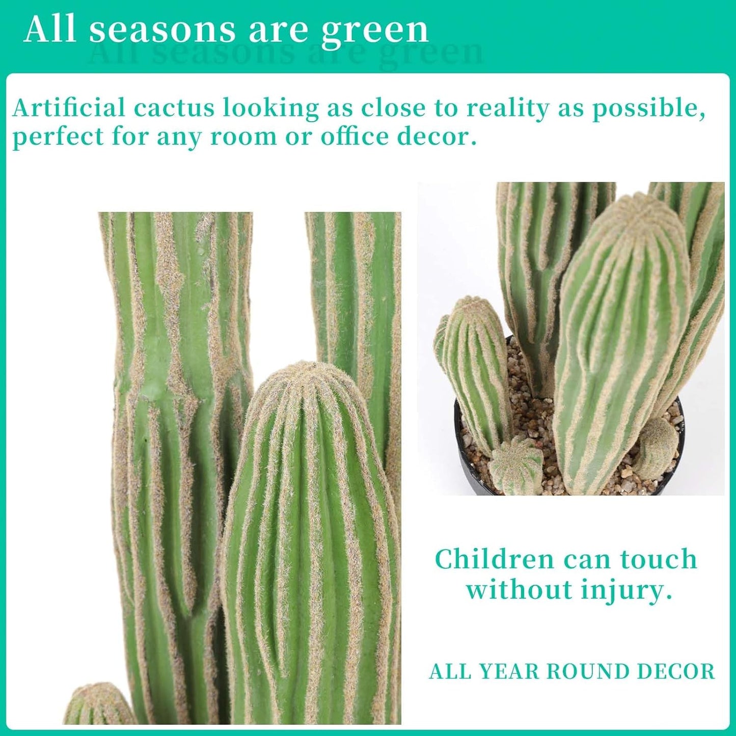 Artificial Cactus 16 INCH Tall Fake Cactus Plants Faux Cacti Saguaro with Planter for Indoor Outdoor Home Office Shop Garden Decoration