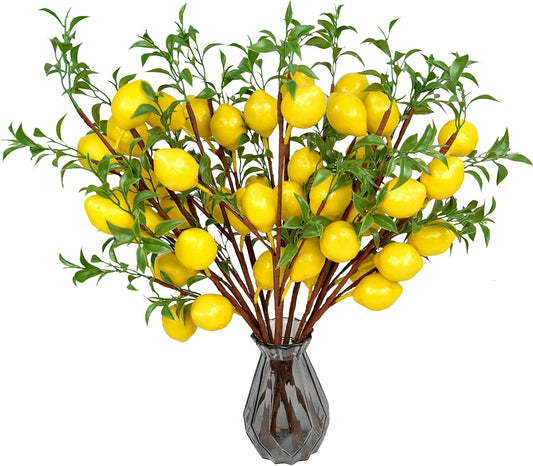 6PCS 19"Artificial Lemon Branches Fake Plant Picks for Indoor Decor(Yellow) | Realistic Fake Lemons Faux Greenery Stems,Ideal for Vase Kitchen Party Farmhouse Table Centerpiece Home Decoration