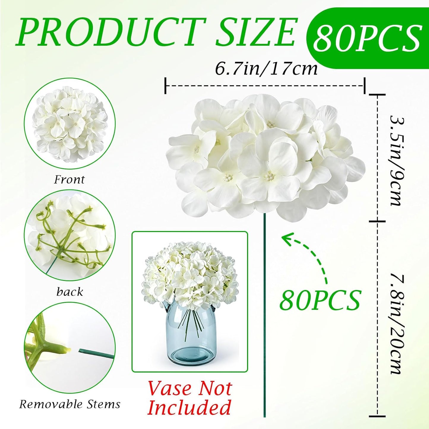80PCS White Hydrangea Artificial Flowers,Silk Faux Hydrangeas for Wedding,Bulk Fake Flowers Heads with Stems,Easy to assemble,Artificial Flowers for Centerpieces,Home,Party,Baby Shower(No Vase)