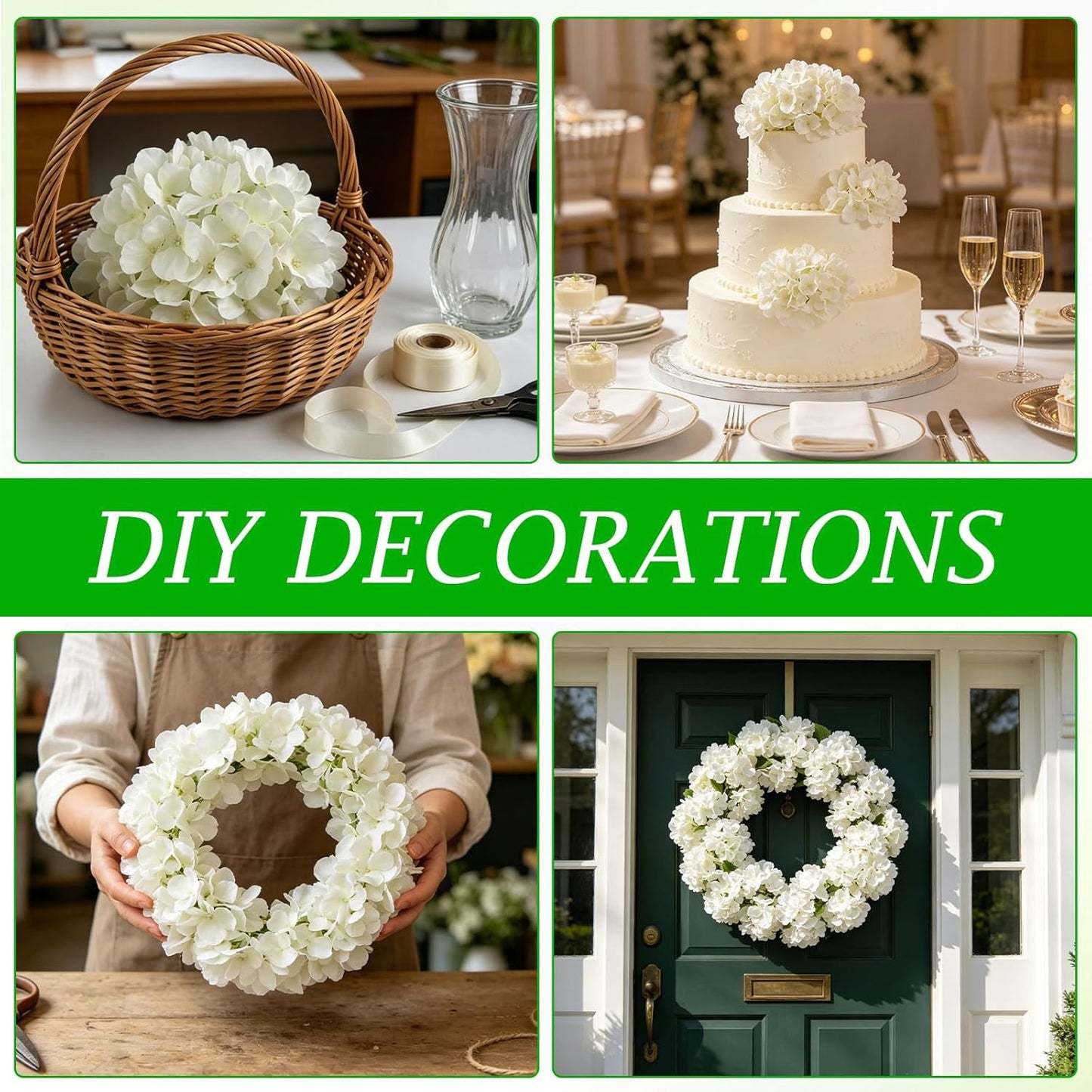 80PCS White Hydrangea Artificial Flowers,Silk Faux Hydrangeas for Wedding,Bulk Fake Flowers Heads with Stems,Easy to assemble,Artificial Flowers for Centerpieces,Home,Party,Baby Shower(No Vase)