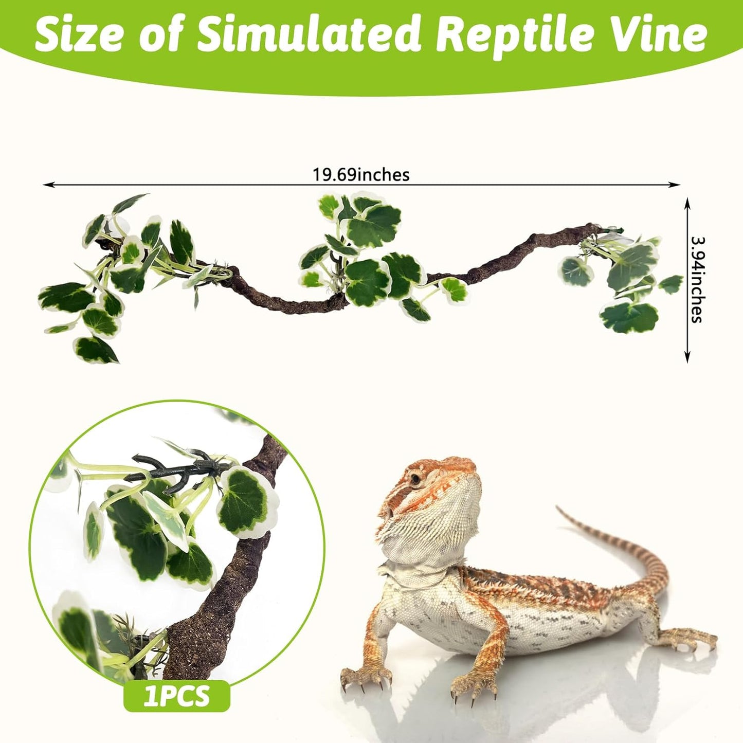 Flexible Bend-A-Branch Climbing Reptile Jungle Vines Snake Climbing Branch for Terrarium Plants Crested Gecko Tank Accessories for Leopard Gecko Lizard Chameleon Frog (Green)