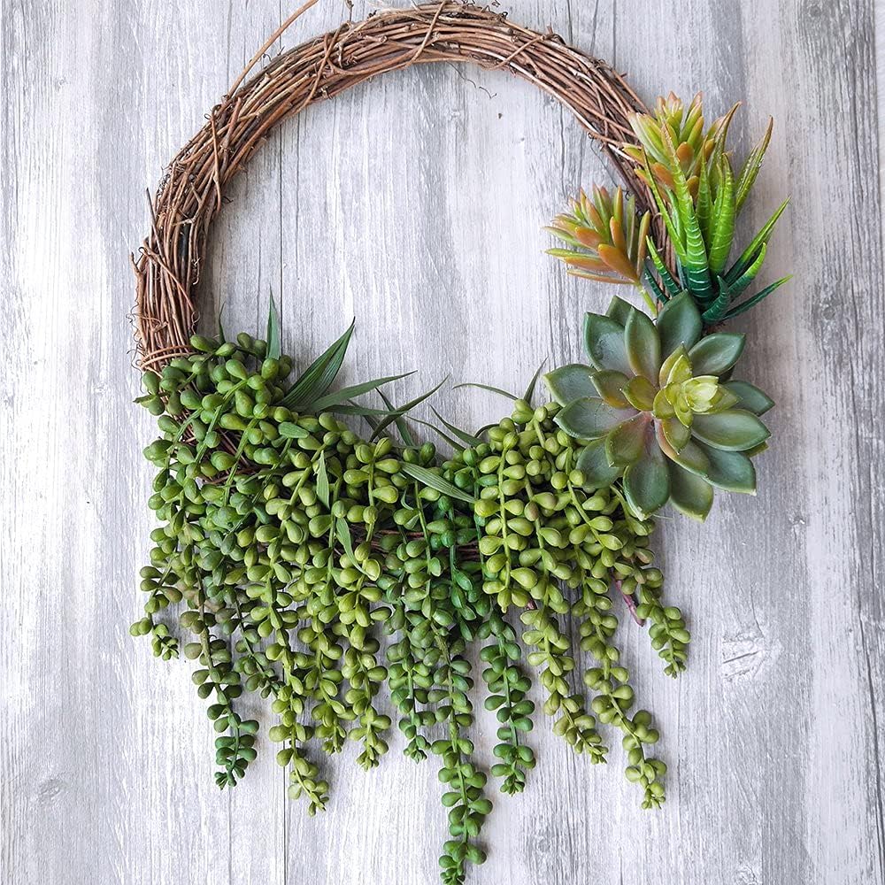 4 pcs Artificial Hanging Succulents Faux Burro's Tail Picks Trailing String of Pearls Succulent Fake Greenery Sprays 13.4" L for Basket Planter Centerpiece Floral Arrangement Indoor Outdoor Decor