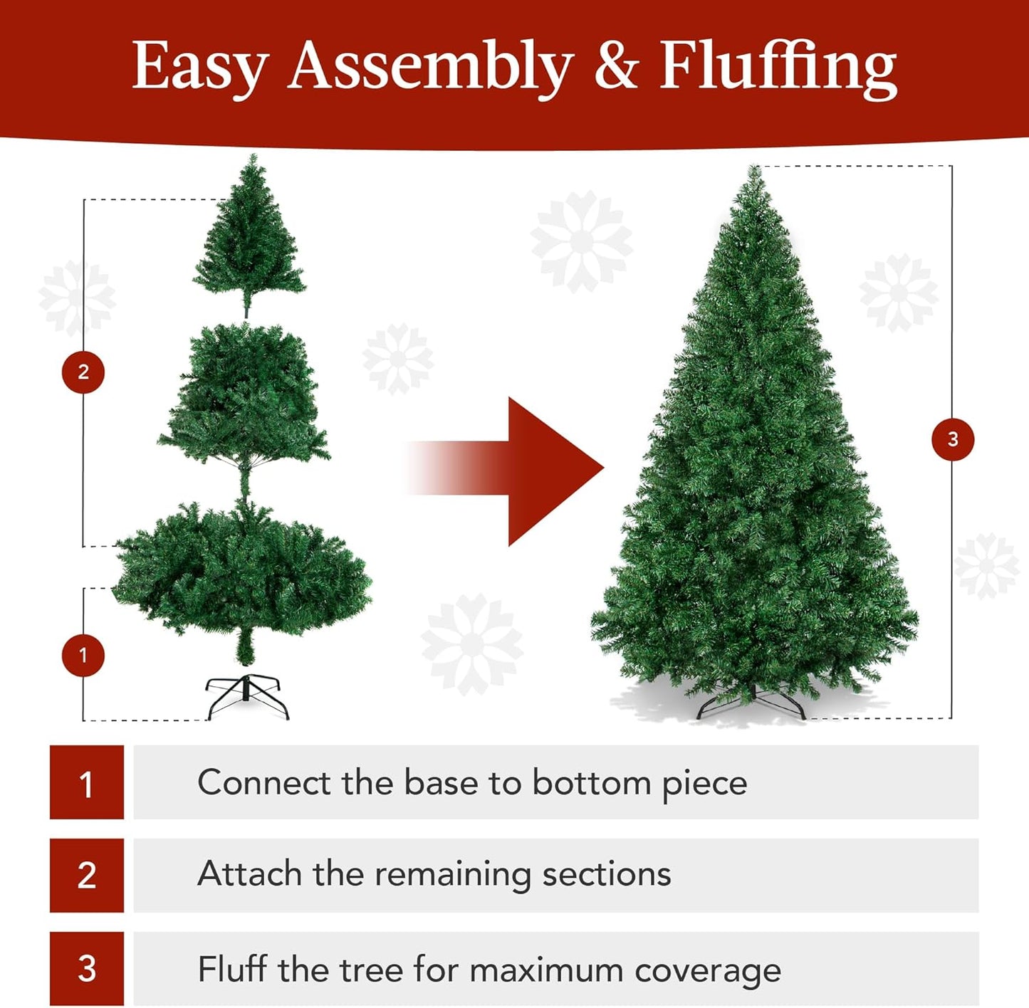 Artificial Christmas Tree, 6ft Premium Unlit Hinged Design, Dense Branches Realistic Holiday Décor w/Easy Assembly, Base