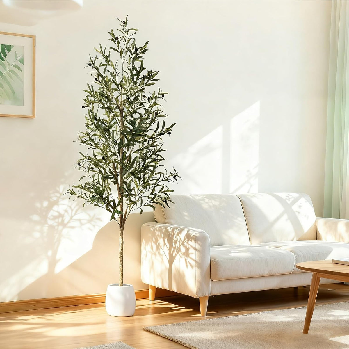 6ft Faux Olive Tree, Artificial Olive Tree Indoor, High Imitation Silk Plant Artificial Plants with Natural Wood Trunk and Lifelike Fruits for Home Office Decor