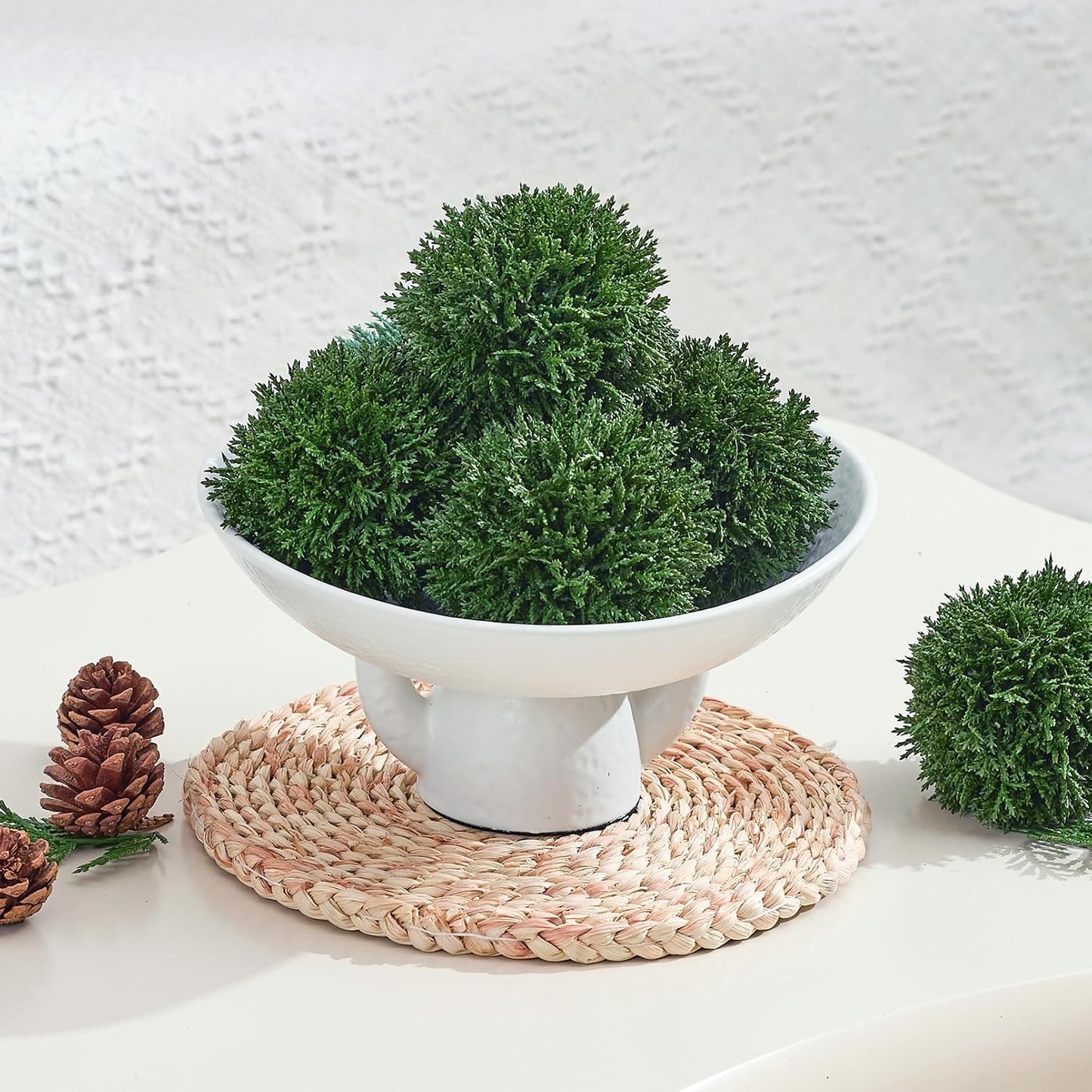 4 Inch Decorative Balls, Real Touch Cedar Topiary Ball Faux Greenery Boxwood Balls for Centerpiece Bowls Farmhouse Home Decor 3 Pcs