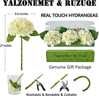 3 PCS White Hydrangea Artificial Flowers 21 inchs Real Touch Faux Hydrangea Flowers for Wedding Tables Centerpieces Fake Flowers for Party Home Kitchen Decor