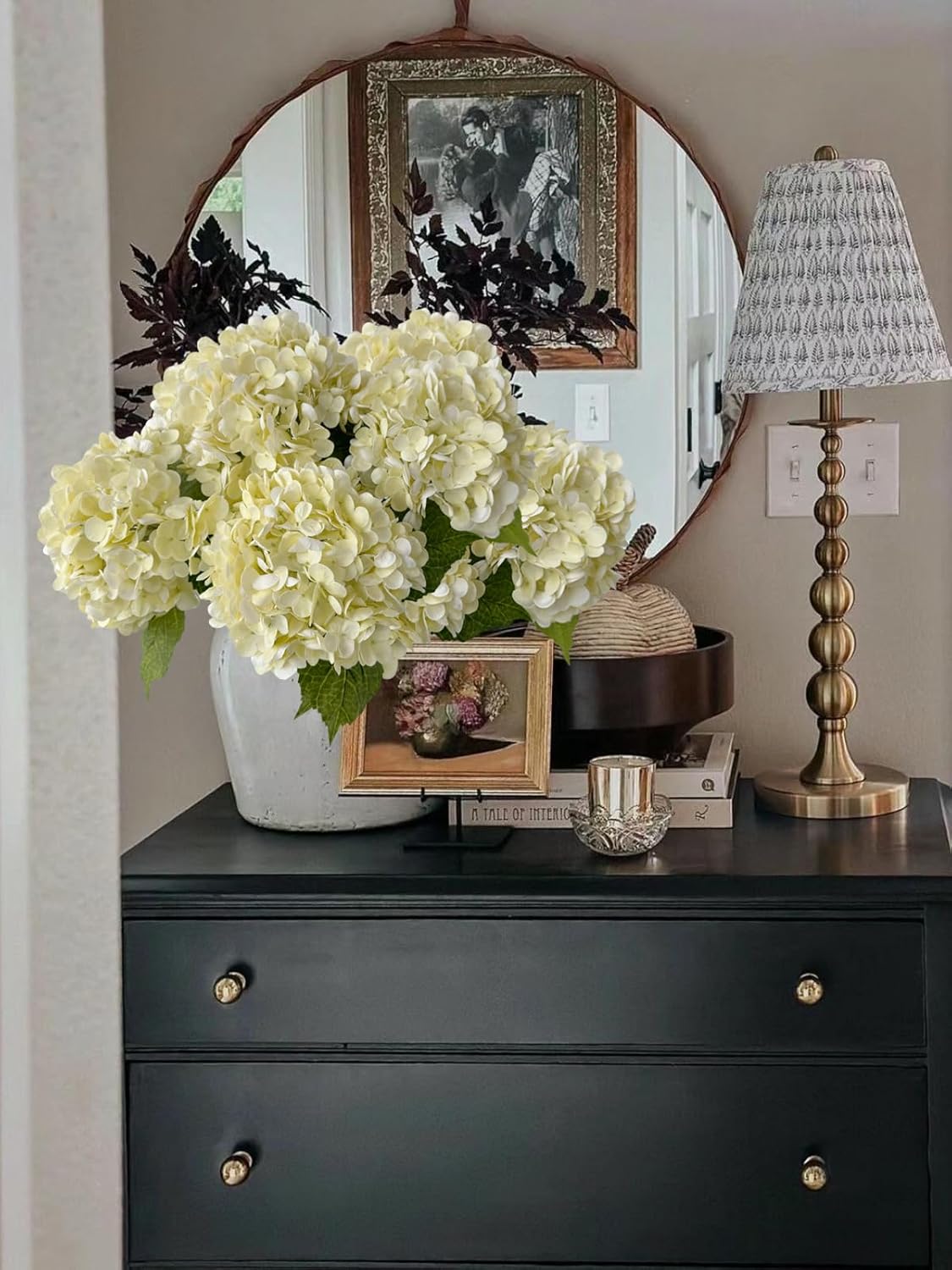 3 PCS White Hydrangea Artificial Flowers 21 inchs Real Touch Faux Hydrangea Flowers for Wedding Tables Centerpieces Fake Flowers for Party Home Kitchen Decor