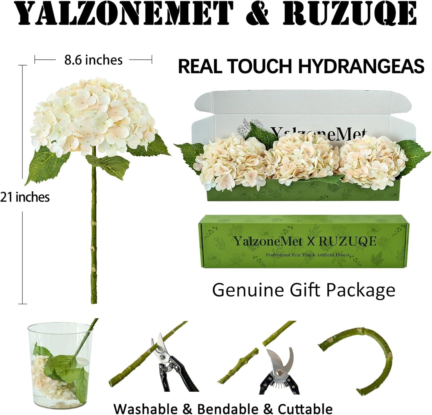 3 PCS White Hydrangea Artificial Flowers 21 inchs Real Touch Faux Hydrangea Flowers for Wedding Tables Centerpieces Fake Flowers for Party Home Kitchen Decor