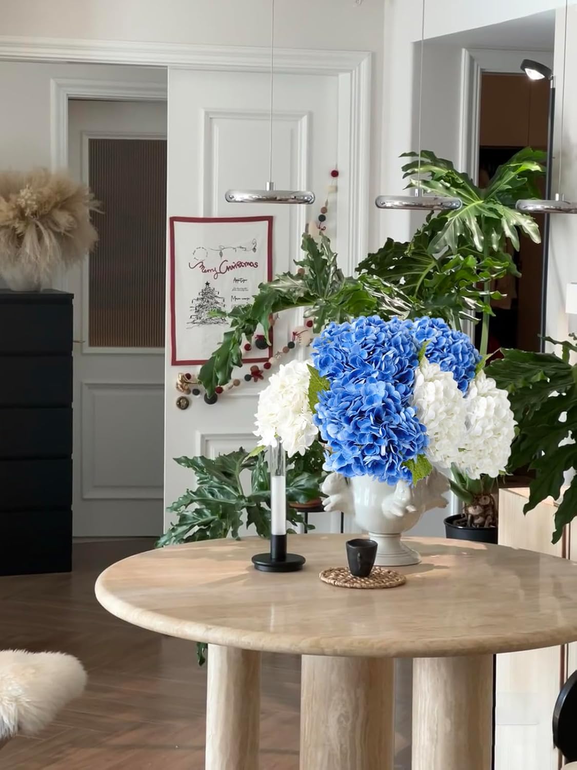 3 PCS White Hydrangea Artificial Flowers 21 inchs Real Touch Faux Hydrangea Flowers for Wedding Tables Centerpieces Fake Flowers for Party Home Kitchen Decor