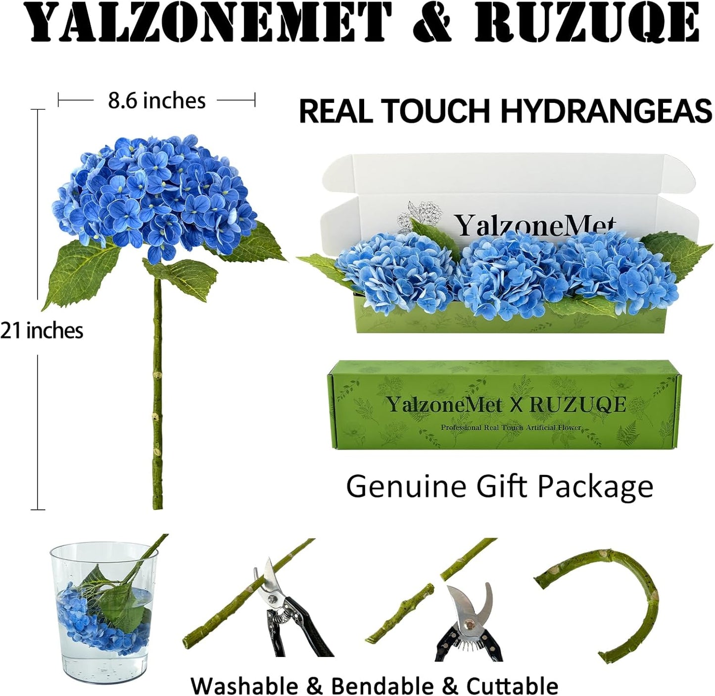 3 PCS White Hydrangea Artificial Flowers 21 inchs Real Touch Faux Hydrangea Flowers for Wedding Tables Centerpieces Fake Flowers for Party Home Kitchen Decor