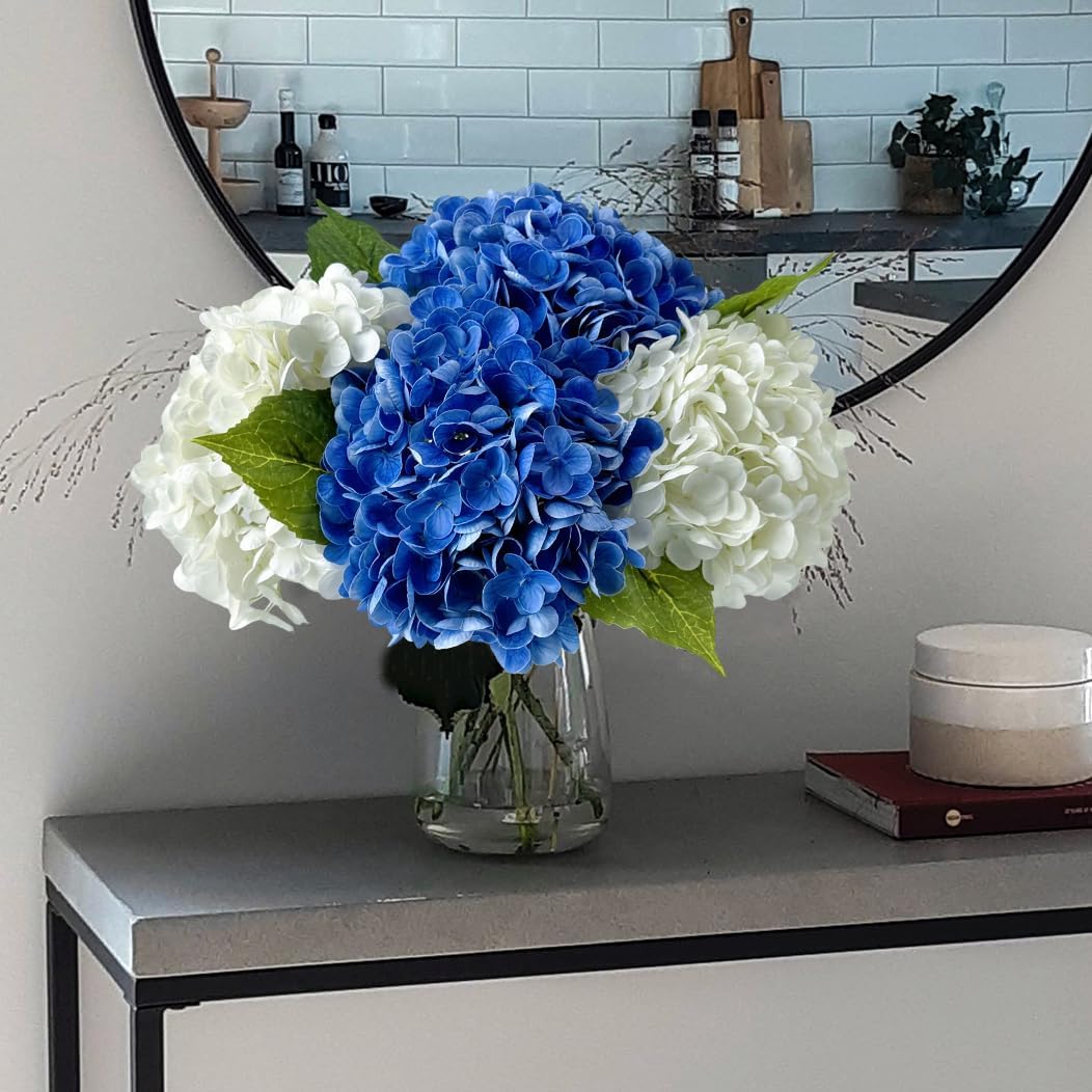 3 PCS White Hydrangea Artificial Flowers 21 inchs Real Touch Faux Hydrangea Flowers for Wedding Tables Centerpieces Fake Flowers for Party Home Kitchen Decor