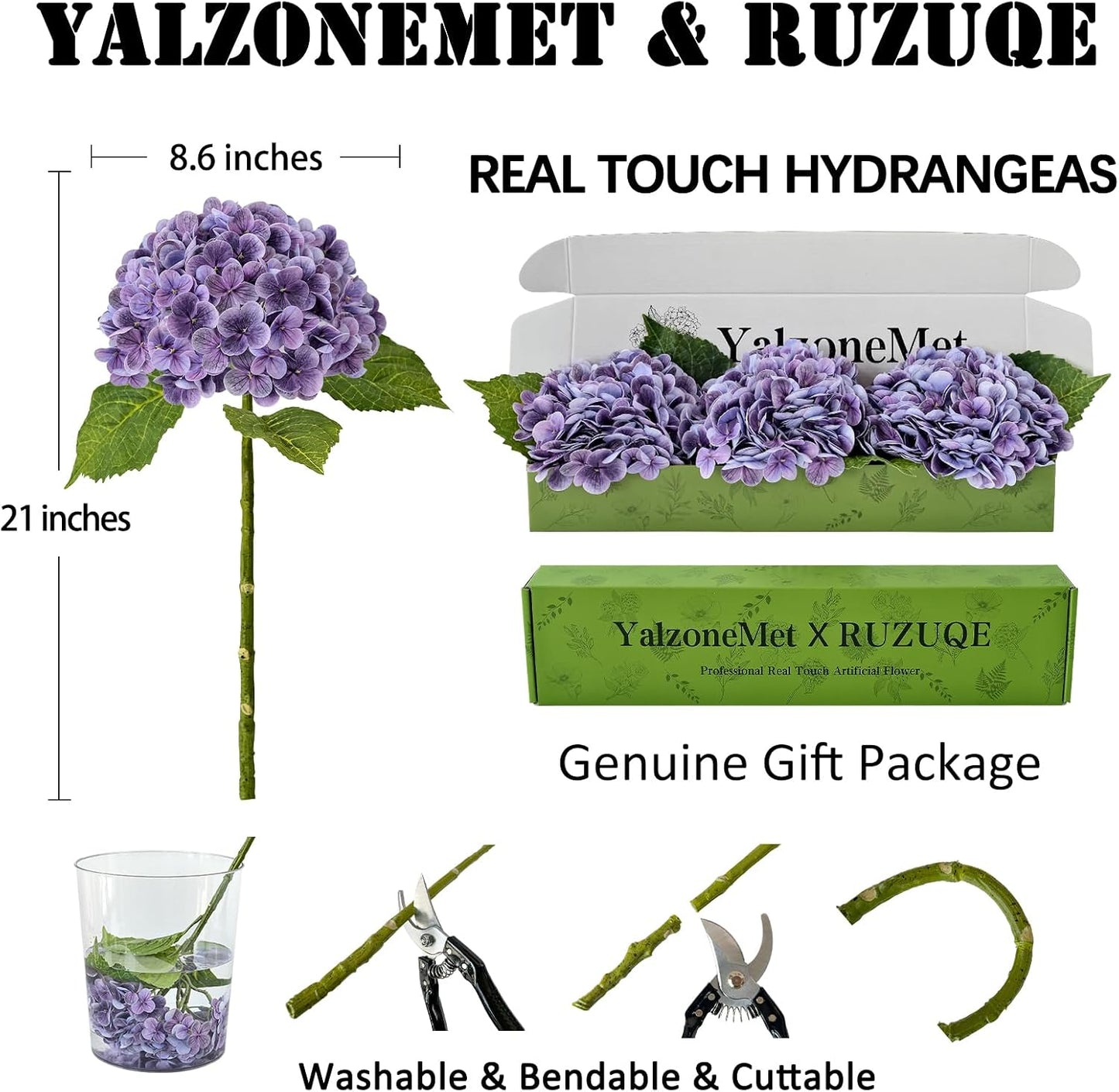 3 PCS White Hydrangea Artificial Flowers 21 inchs Real Touch Faux Hydrangea Flowers for Wedding Tables Centerpieces Fake Flowers for Party Home Kitchen Decor