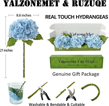 3 PCS White Hydrangea Artificial Flowers 21 inchs Real Touch Faux Hydrangea Flowers for Wedding Tables Centerpieces Fake Flowers for Party Home Kitchen Decor