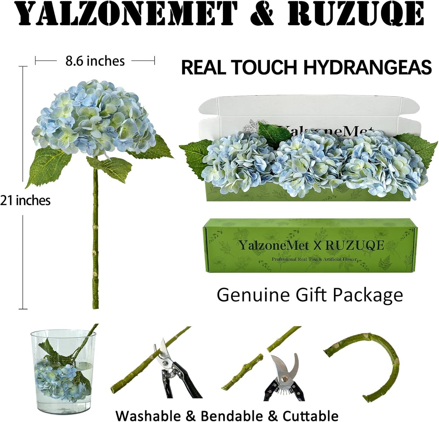 3 PCS White Hydrangea Artificial Flowers 21 inchs Real Touch Faux Hydrangea Flowers for Wedding Tables Centerpieces Fake Flowers for Party Home Kitchen Decor