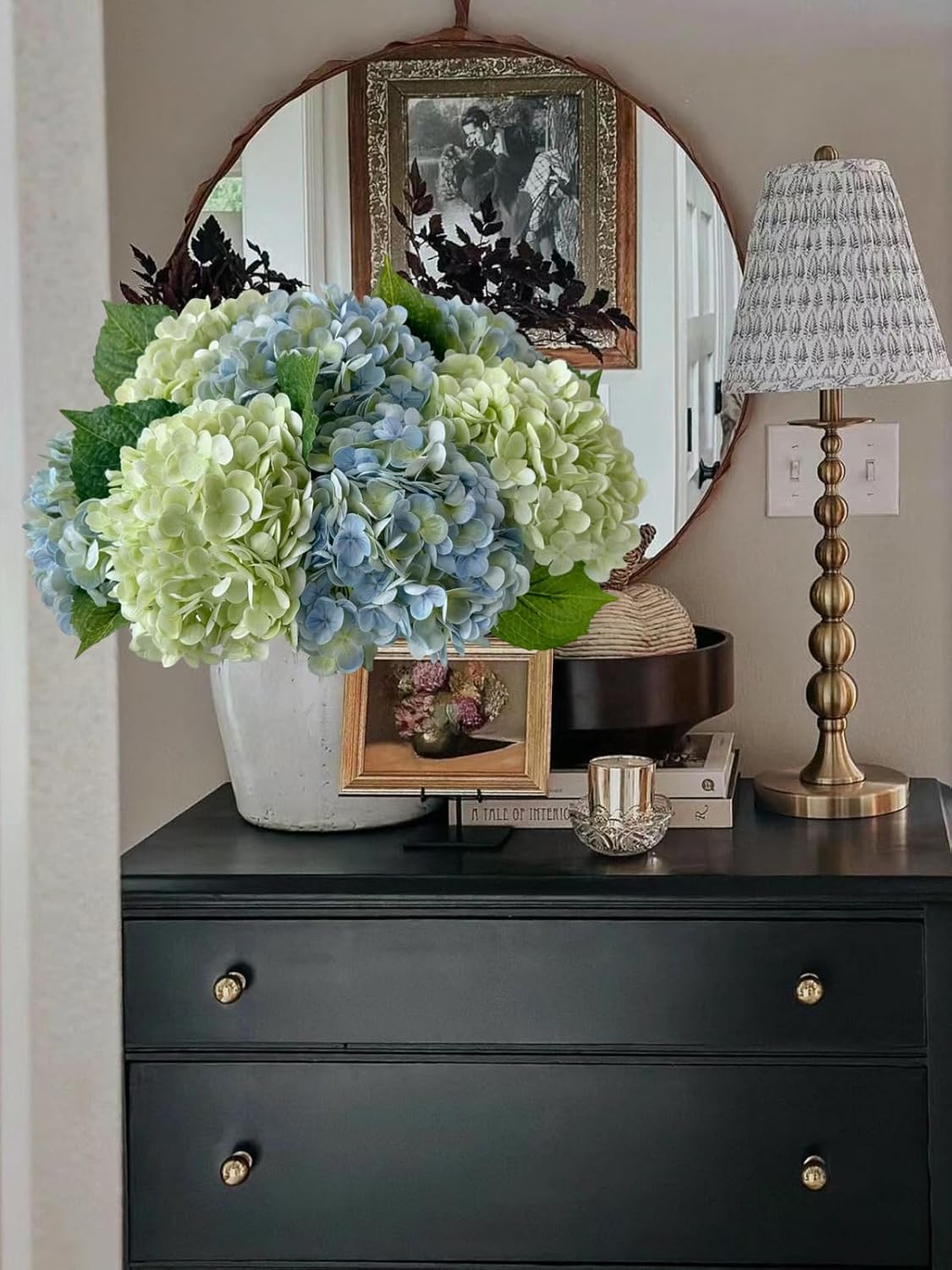 3 PCS White Hydrangea Artificial Flowers 21 inchs Real Touch Faux Hydrangea Flowers for Wedding Tables Centerpieces Fake Flowers for Party Home Kitchen Decor