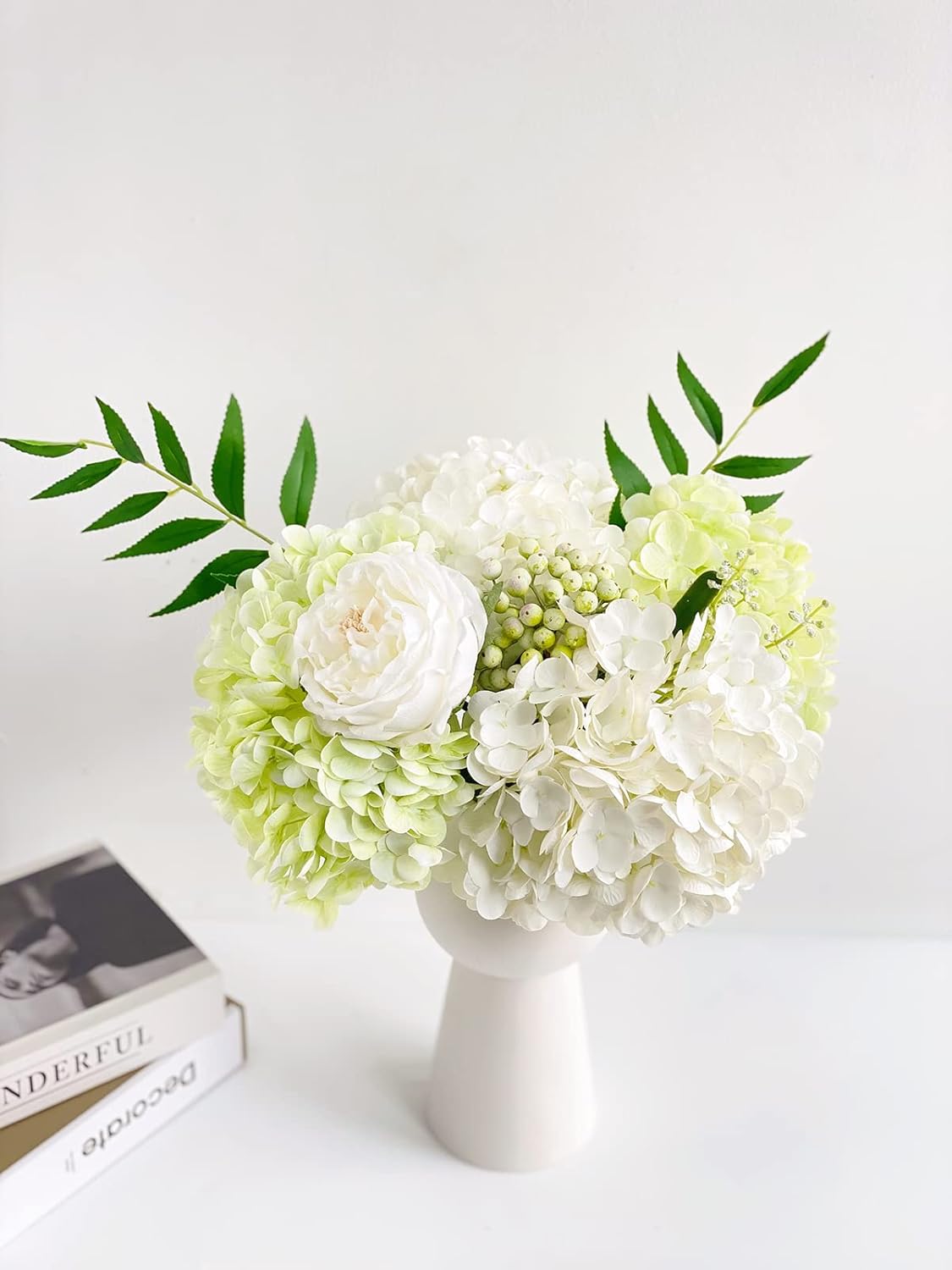 3 PCS White Hydrangea Artificial Flowers 21 inchs Real Touch Faux Hydrangea Flowers for Wedding Tables Centerpieces Fake Flowers for Party Home Kitchen Decor