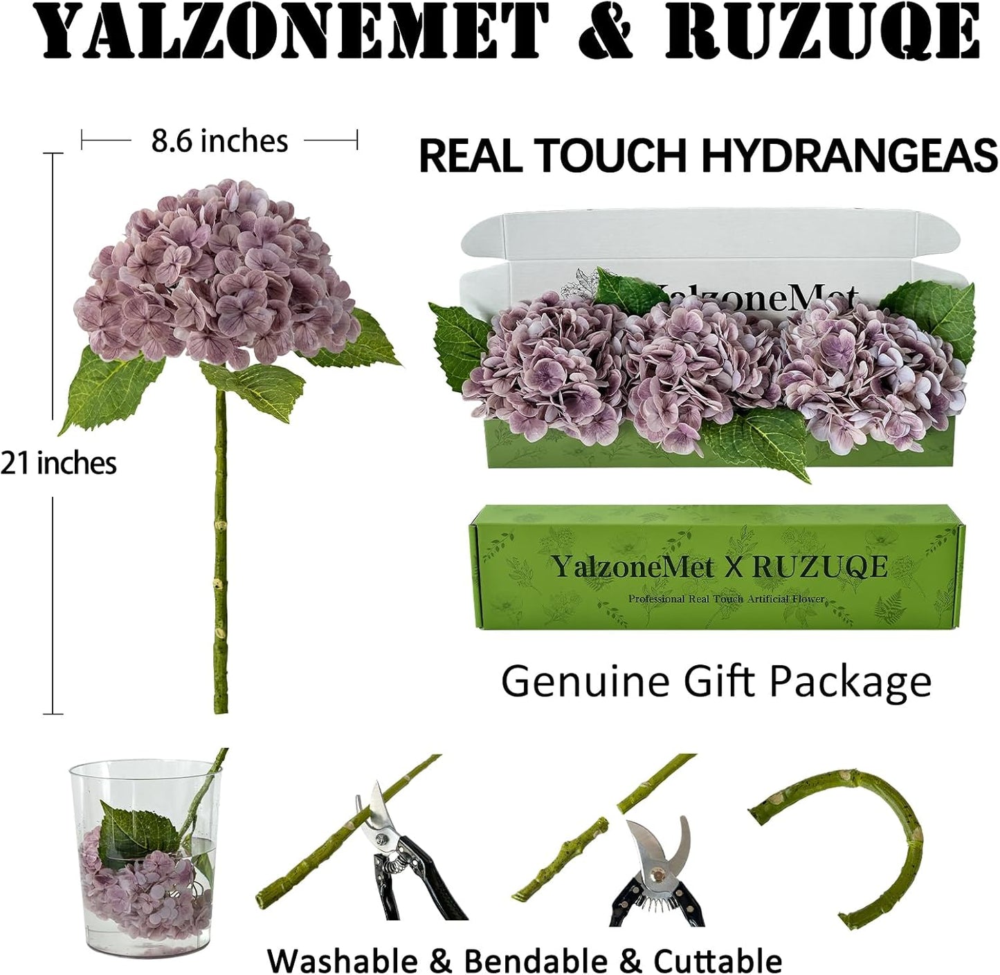 3 PCS White Hydrangea Artificial Flowers 21 inchs Real Touch Faux Hydrangea Flowers for Wedding Tables Centerpieces Fake Flowers for Party Home Kitchen Decor