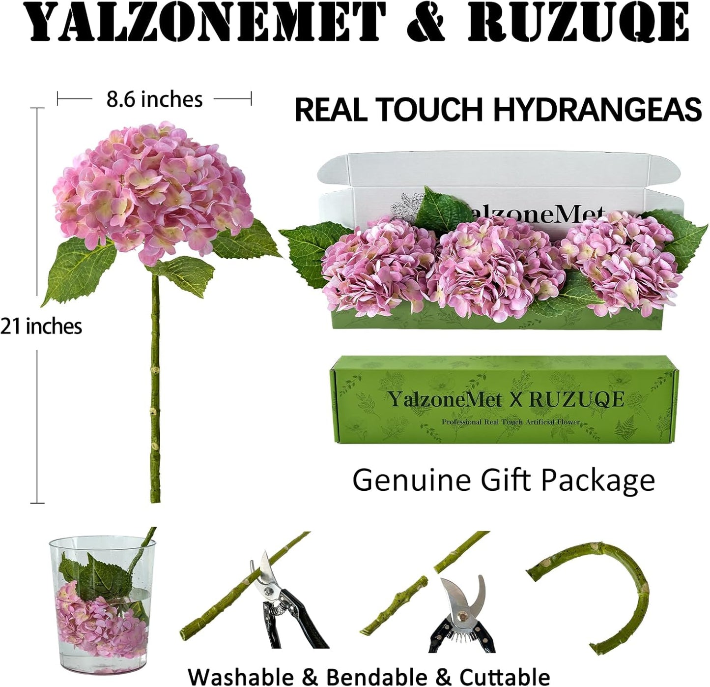 3 PCS White Hydrangea Artificial Flowers 21 inchs Real Touch Faux Hydrangea Flowers for Wedding Tables Centerpieces Fake Flowers for Party Home Kitchen Decor