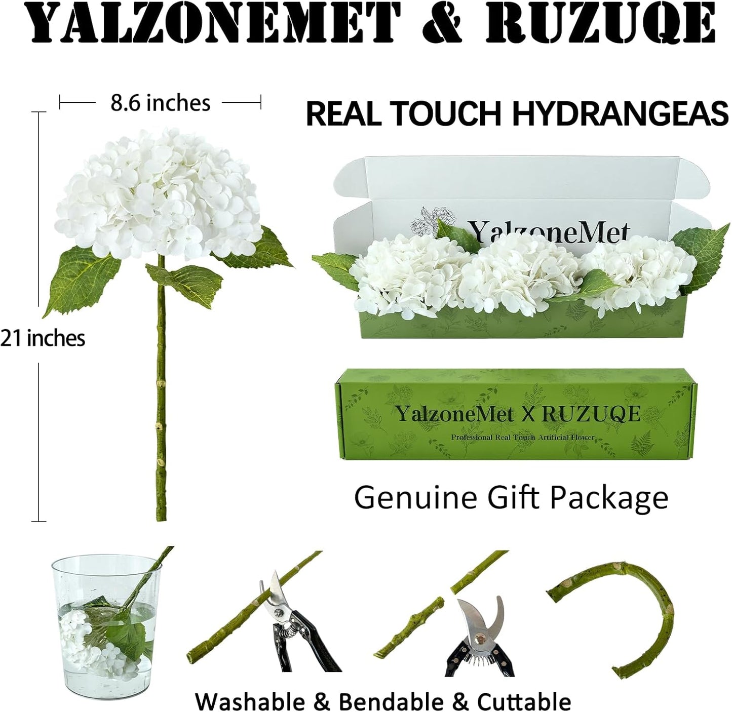 3 PCS White Hydrangea Artificial Flowers 21 inchs Real Touch Faux Hydrangea Flowers for Wedding Tables Centerpieces Fake Flowers for Party Home Kitchen Decor