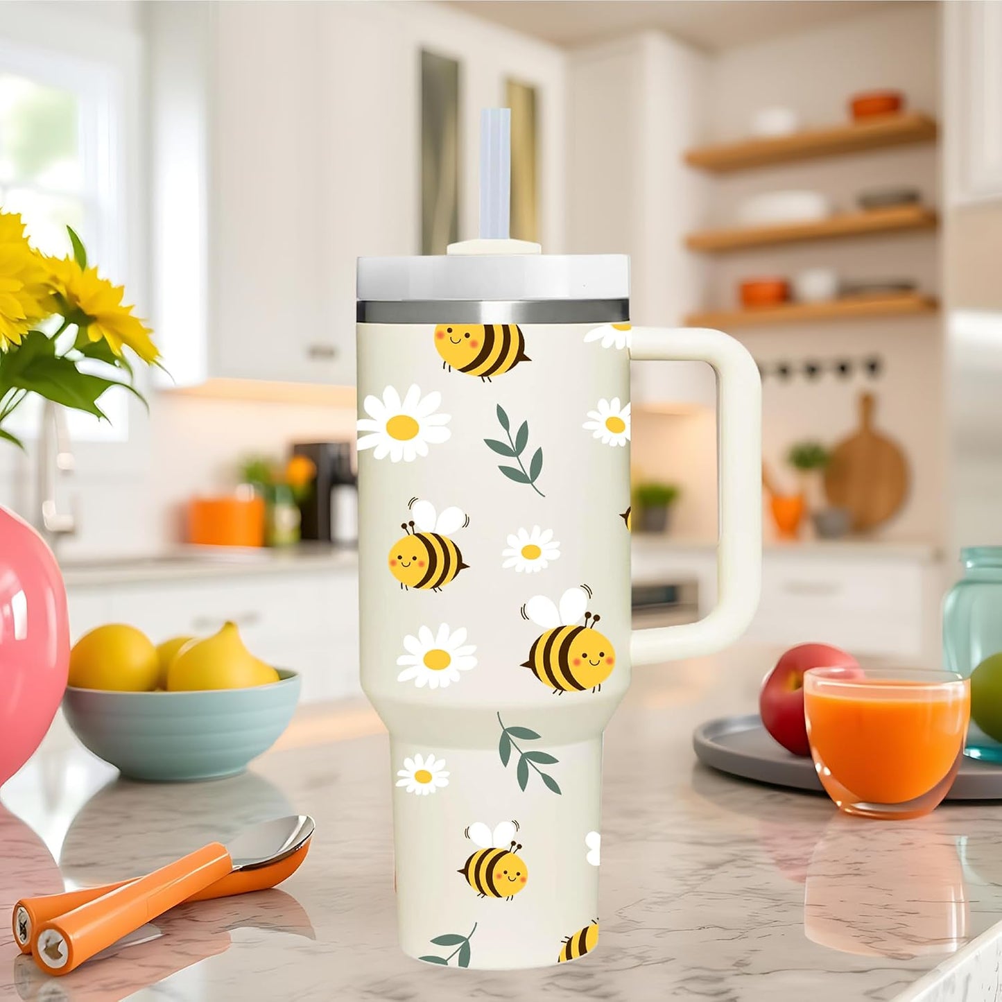 Lemon Gifts.40oz Lemon Tumbler with Handle.Lemon Lover Cup Gift.Birthday Christmas Lemons Tumblers Gift for Women Men.