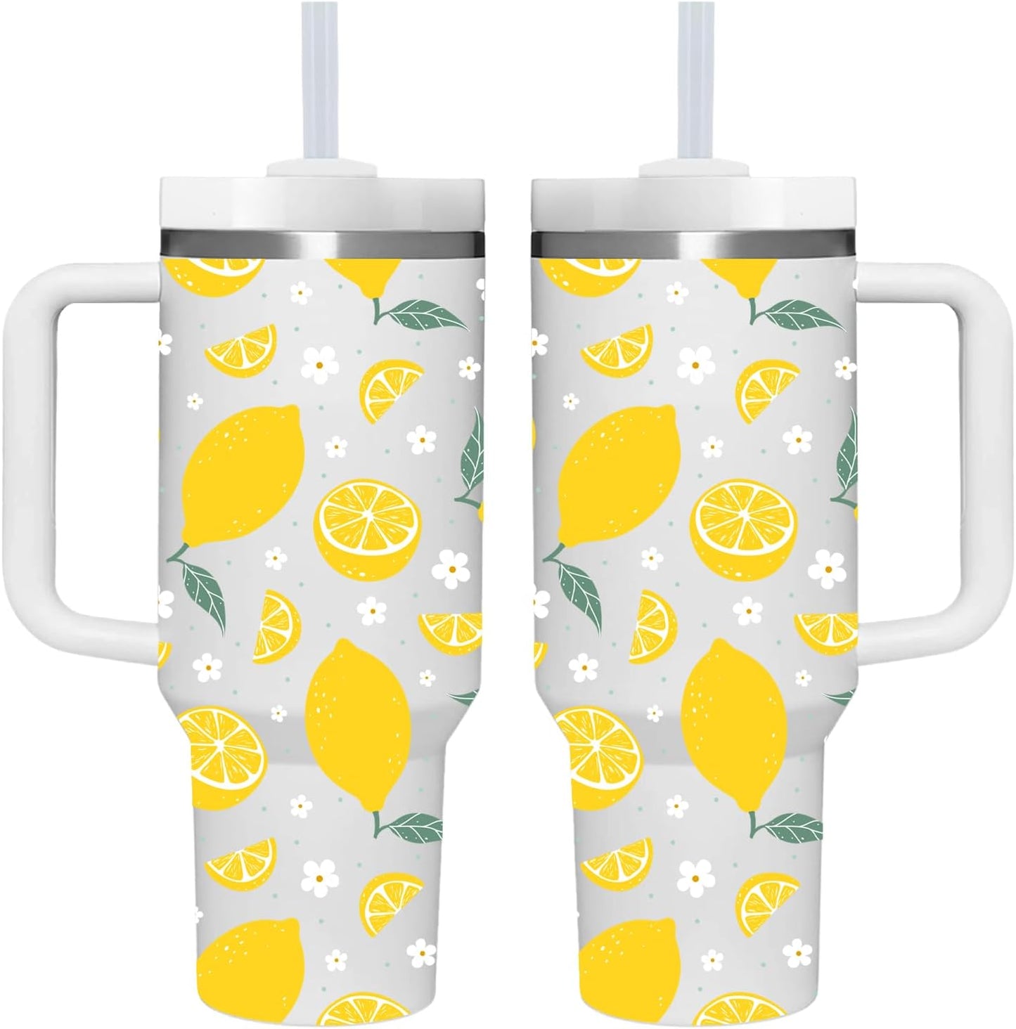 Lemon Gifts.40oz Lemon Tumbler with Handle.Lemon Lover Cup Gift.Birthday Christmas Lemons Tumblers Gift for Women Men.