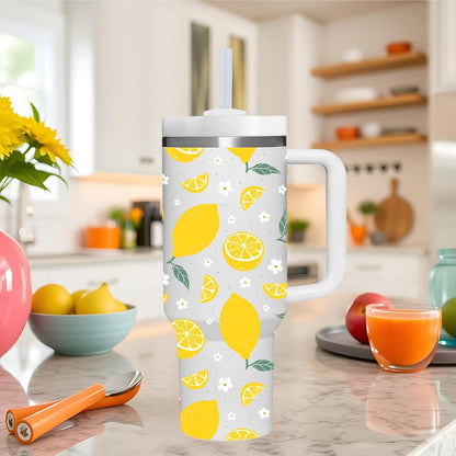 Lemon Gifts.40oz Lemon Tumbler with Handle.Lemon Lover Cup Gift.Birthday Christmas Lemons Tumblers Gift for Women Men.