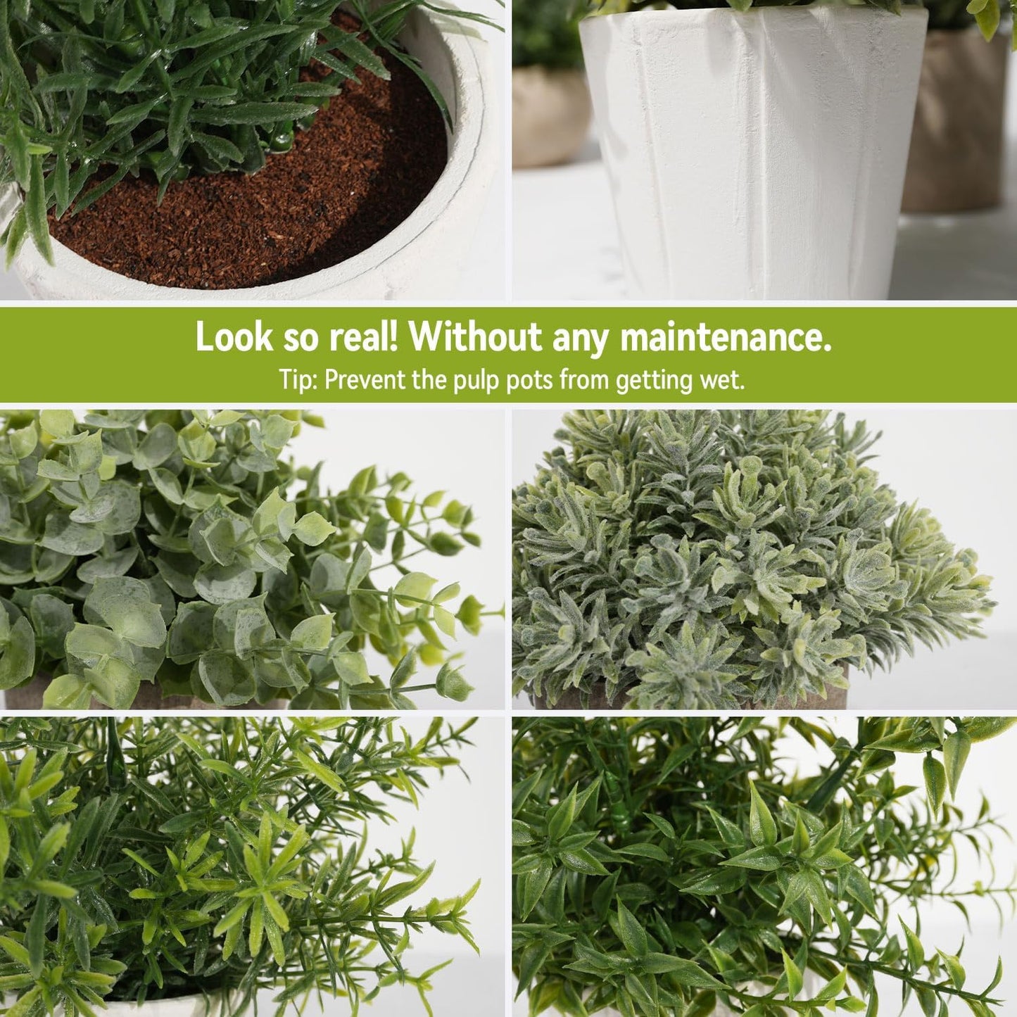 4 Pack Small Fake Plants in Pulp Pot for Bathroom Decor | Artificial Plants Eucalyptus Indoor, for Home Kitchen Farmhouse Office Room Decor, Easy to Clean, Lifelike Appearance