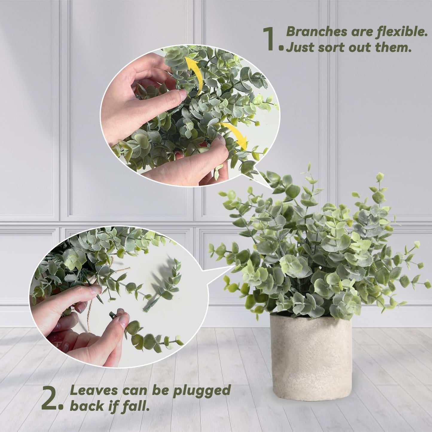 4 Pack Small Fake Plants in Pulp Pot for Bathroom Decor | Artificial Plants Eucalyptus Indoor, for Home Kitchen Farmhouse Office Room Decor, Easy to Clean, Lifelike Appearance