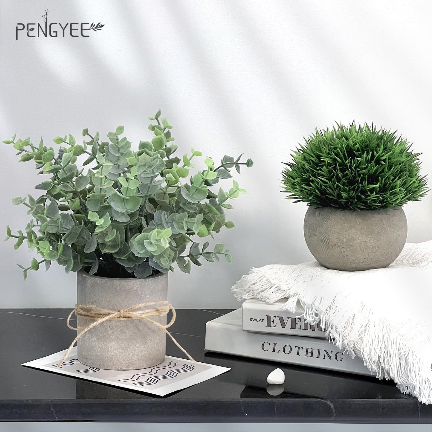 4 Pack Small Fake Plants in Pulp Pot for Bathroom Decor | Artificial Plants Eucalyptus Indoor, for Home Kitchen Farmhouse Office Room Decor, Easy to Clean, Lifelike Appearance