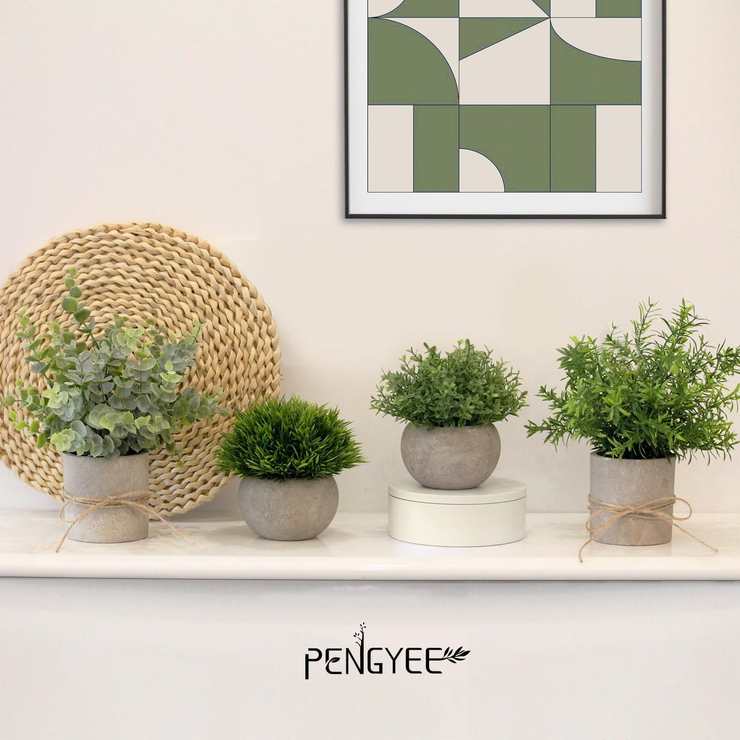 4 Pack Small Fake Plants in Pulp Pot for Bathroom Decor | Artificial Plants Eucalyptus Indoor, for Home Kitchen Farmhouse Office Room Decor, Easy to Clean, Lifelike Appearance
