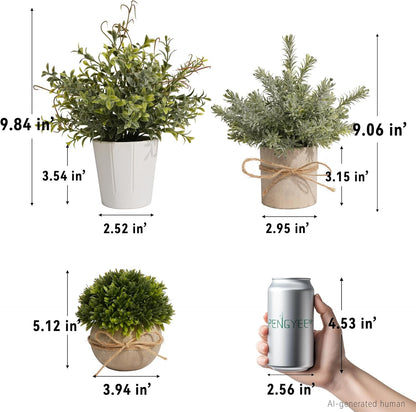4 Pack Small Fake Plants in Pulp Pot for Bathroom Decor | Artificial Plants Eucalyptus Indoor, for Home Kitchen Farmhouse Office Room Decor, Easy to Clean, Lifelike Appearance