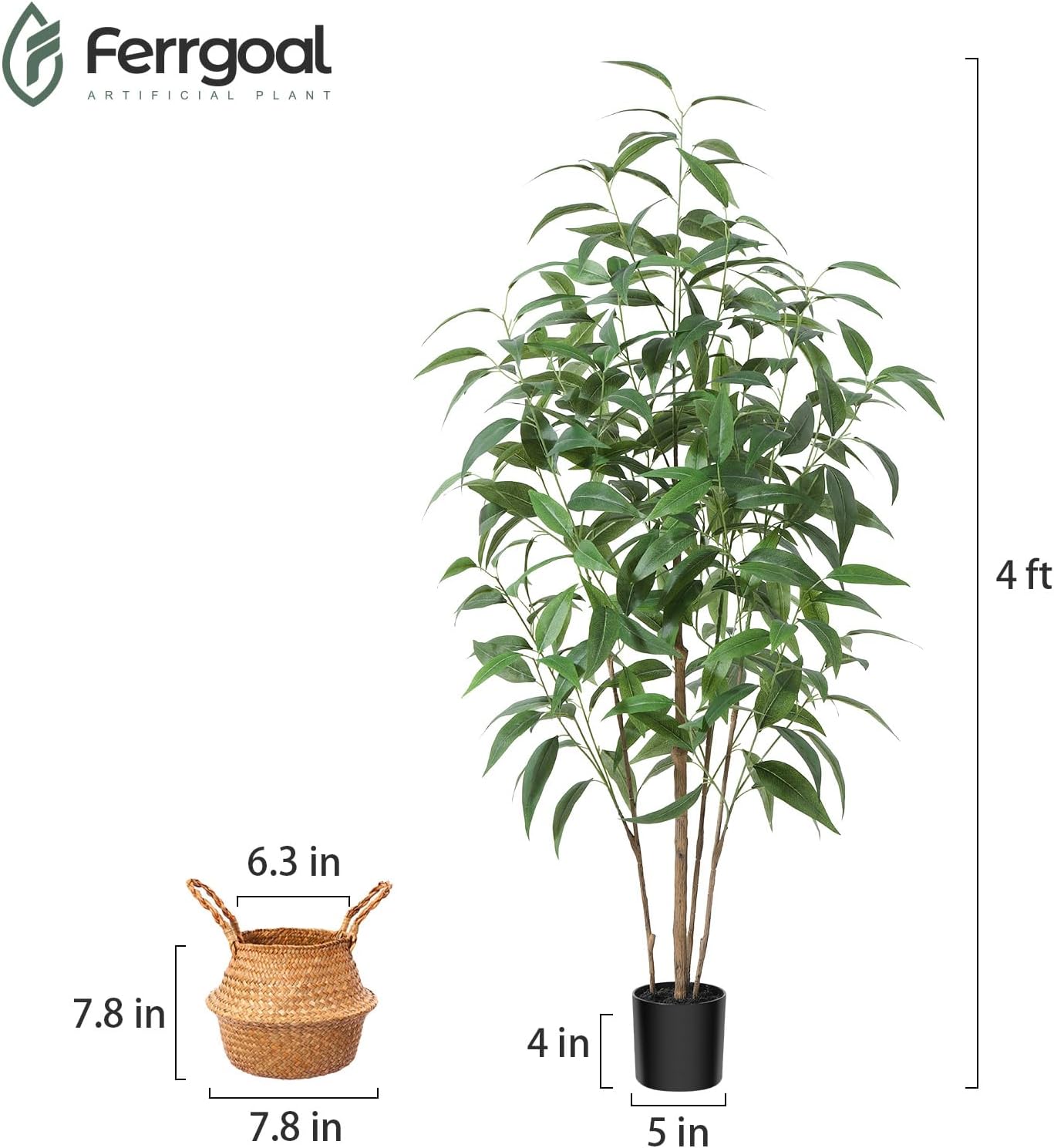 5Ft Artificial Eucalyptus Plant with Basket & Silk Leaves | Faux Plants Indoor,Floor Plant for Home Décor Office Living Room,Housewarming