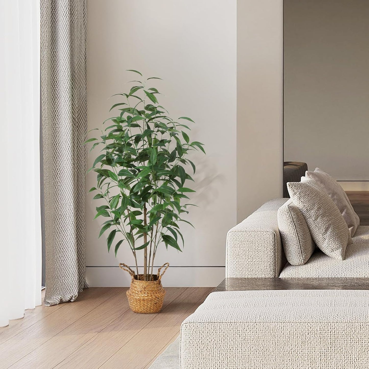 5Ft Artificial Eucalyptus Plant with Basket & Silk Leaves | Faux Plants Indoor,Floor Plant for Home Décor Office Living Room,Housewarming