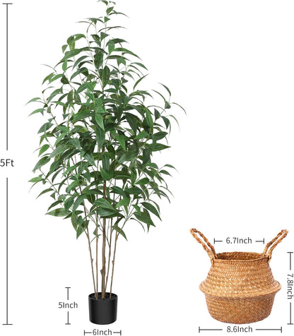 5Ft Artificial Eucalyptus Plant with Basket & Silk Leaves | Faux Plants Indoor,Floor Plant for Home Décor Office Living Room,Housewarming