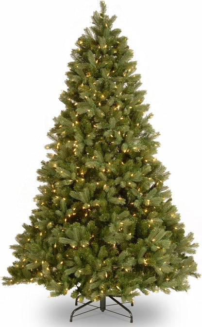 Pre-Lit 'Feel Real' Artificial Full Downswept Christmas Tree, Green, Douglas Fir, Dual Color LED Lights, 7.5 feet | 750 LED Lights, 1,867 Tips, 10 Light Functions, Foot Pedal, Includes Stand, Artificial, Green