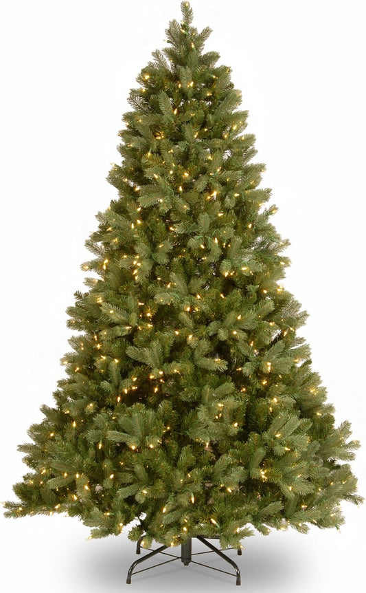 Pre-Lit 'Feel Real' Artificial Full Downswept Christmas Tree, Green, Douglas Fir, Dual Color LED Lights, 7.5 feet | 750 LED Lights, 1,867 Tips, 10 Light Functions, Foot Pedal, Includes Stand, Artificial, Green