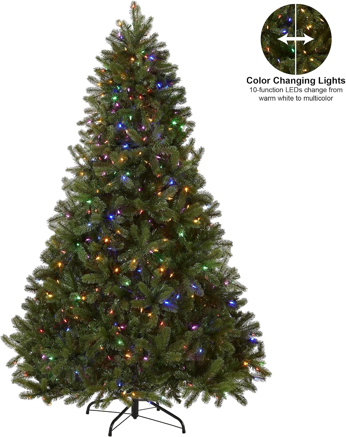Pre-Lit 'Feel Real' Artificial Full Downswept Christmas Tree, Green, Douglas Fir, Dual Color LED Lights, 7.5 feet | 750 LED Lights, 1,867 Tips, 10 Light Functions, Foot Pedal, Includes Stand, Artificial, Green