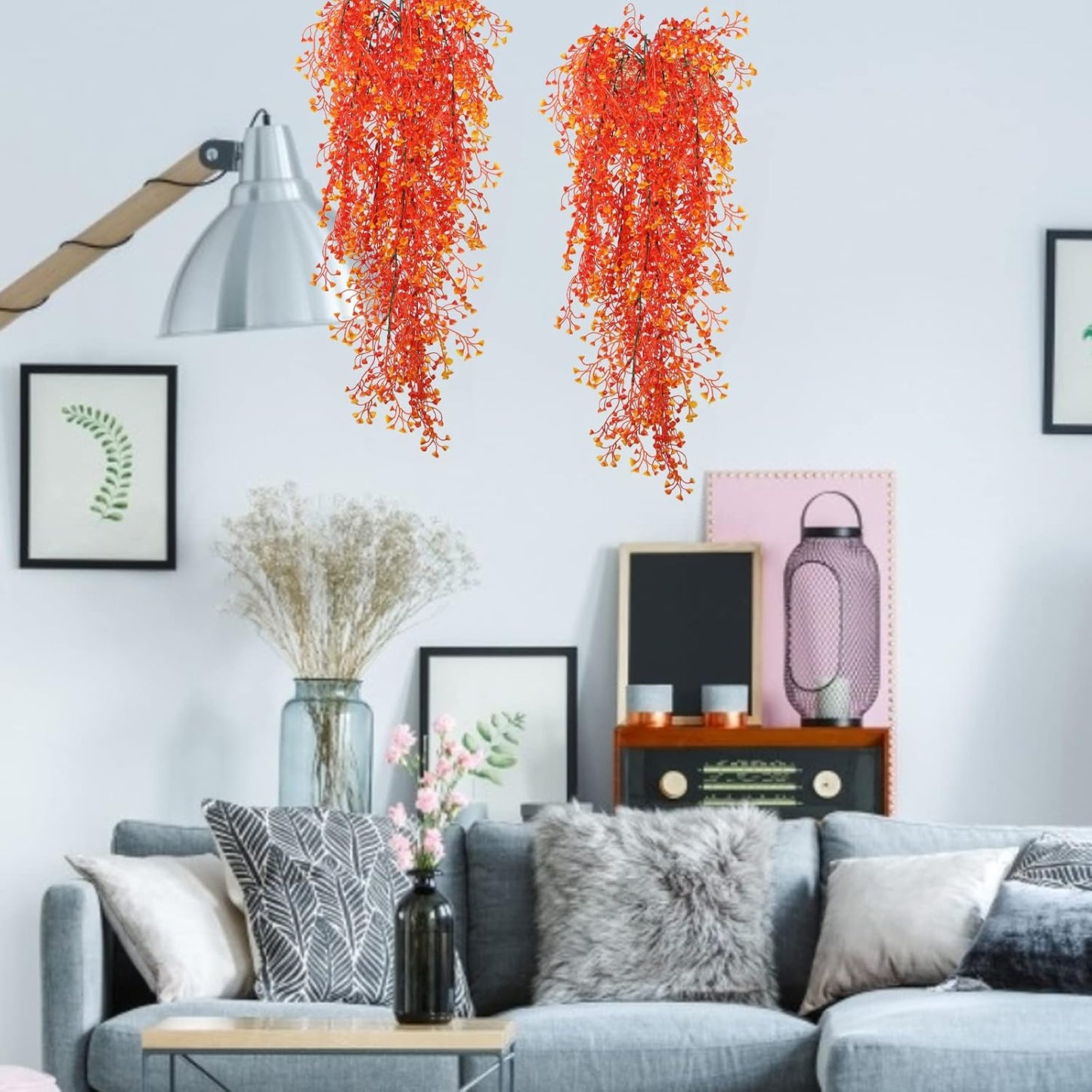 Artificial Hanging Plants,4 Pcs Fake Hanging Plants for Outdoors | Purple Faux Hanging Plants fo Outdoor Planters,Spring Fall Decor,Lifelike Natural Fake Plant to Brighten Up Your Home