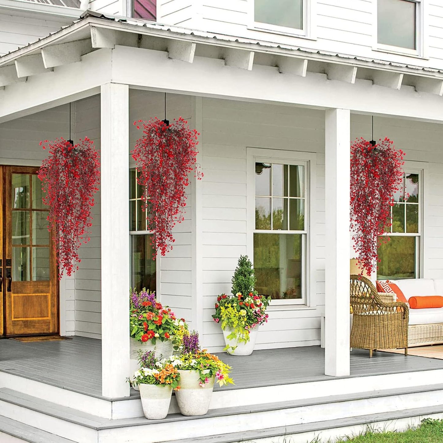 Artificial Hanging Plants,4 Pcs Fake Hanging Plants for Outdoors | Purple Faux Hanging Plants fo Outdoor Planters,Spring Fall Decor,Lifelike Natural Fake Plant to Brighten Up Your Home
