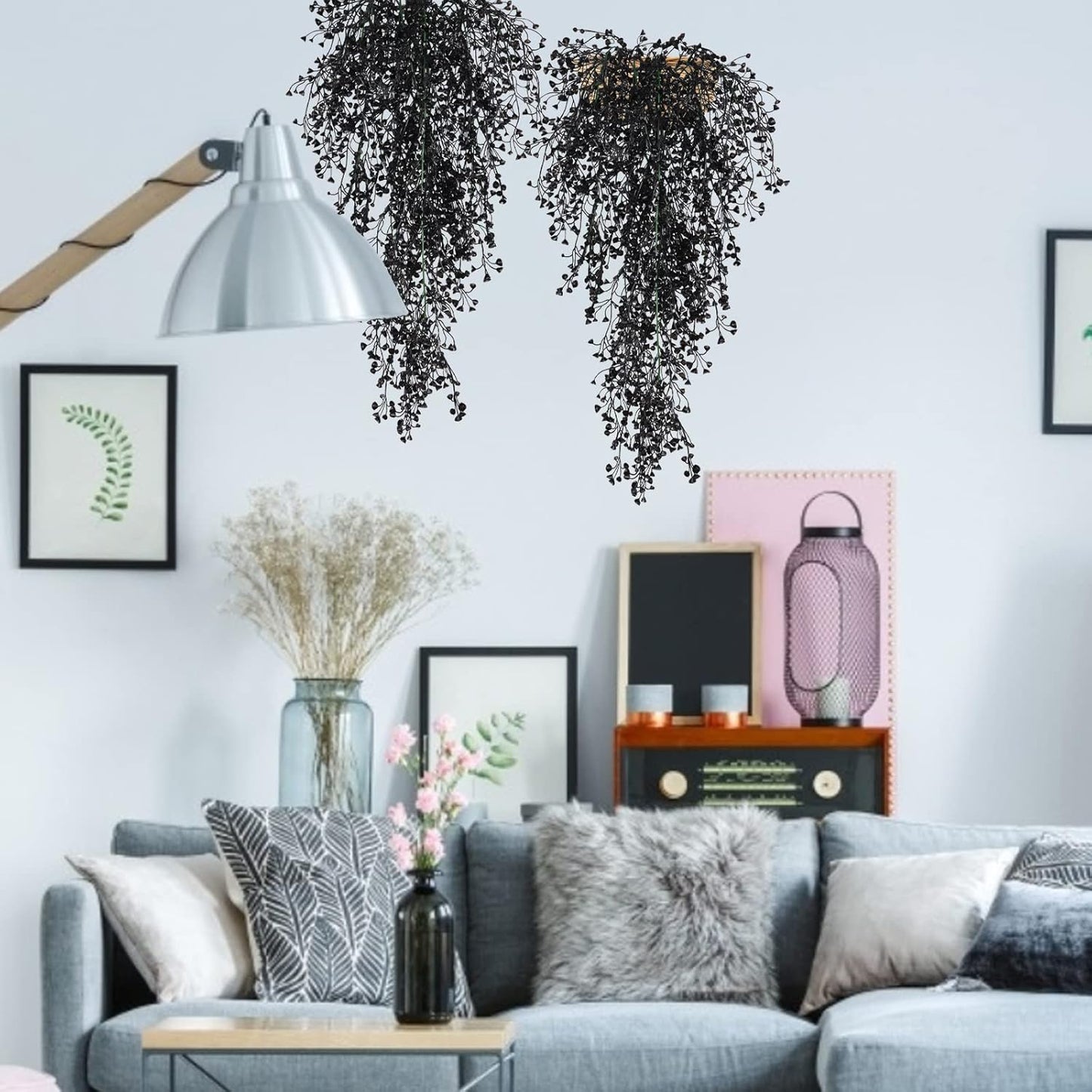 Artificial Hanging Plants,4 Pcs Fake Hanging Plants for Outdoors | Purple Faux Hanging Plants fo Outdoor Planters,Spring Fall Decor,Lifelike Natural Fake Plant to Brighten Up Your Home