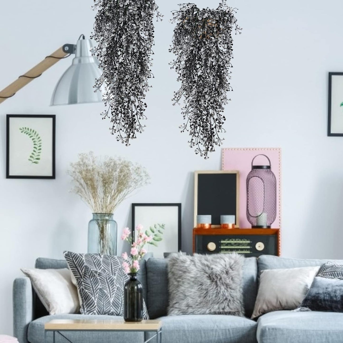 Artificial Hanging Plants,4 Pcs Fake Hanging Plants for Outdoors | Purple Faux Hanging Plants fo Outdoor Planters,Spring Fall Decor,Lifelike Natural Fake Plant to Brighten Up Your Home