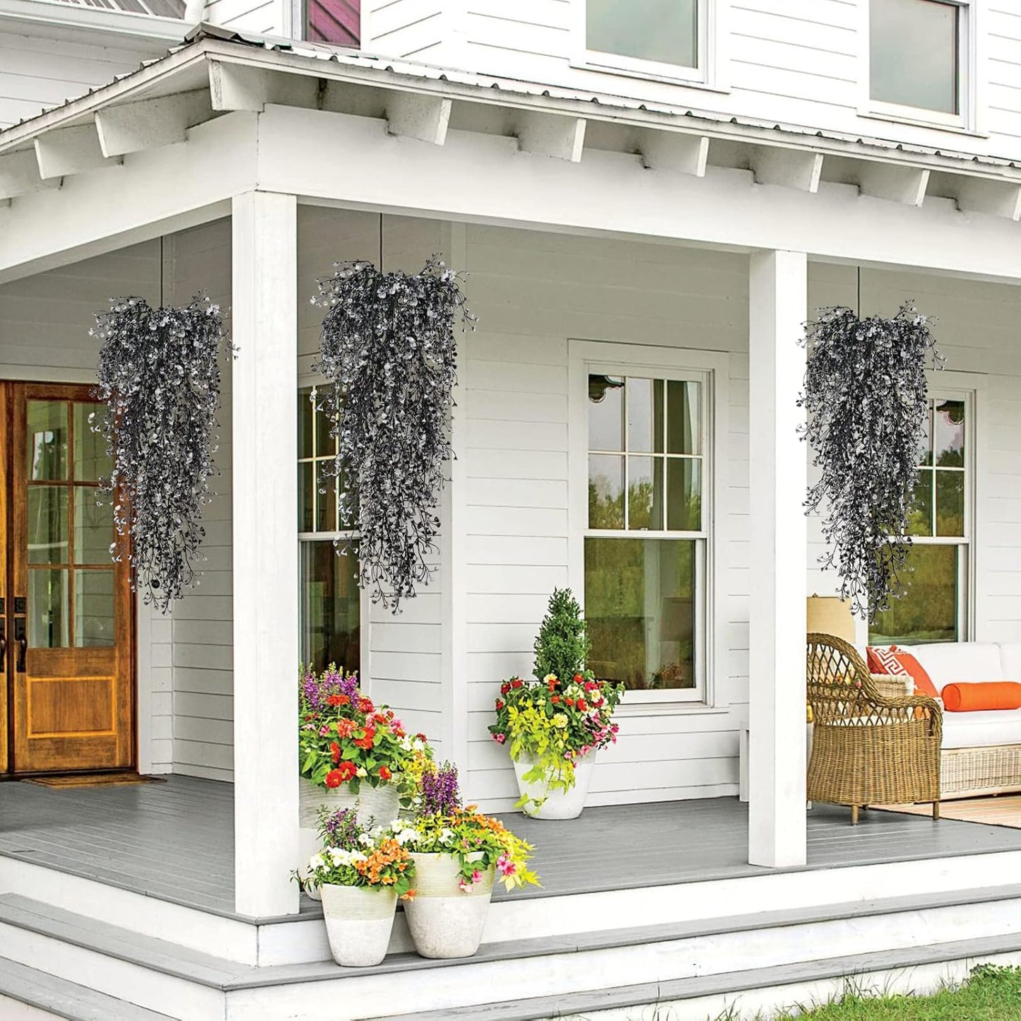 Artificial Hanging Plants,4 Pcs Fake Hanging Plants for Outdoors | Purple Faux Hanging Plants fo Outdoor Planters,Spring Fall Decor,Lifelike Natural Fake Plant to Brighten Up Your Home