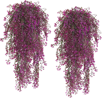 Artificial Hanging Plants,4 Pcs Fake Hanging Plants for Outdoors | Purple Faux Hanging Plants fo Outdoor Planters,Spring Fall Decor,Lifelike Natural Fake Plant to Brighten Up Your Home