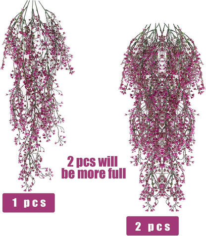 Artificial Hanging Plants,4 Pcs Fake Hanging Plants for Outdoors | Purple Faux Hanging Plants fo Outdoor Planters,Spring Fall Decor,Lifelike Natural Fake Plant to Brighten Up Your Home
