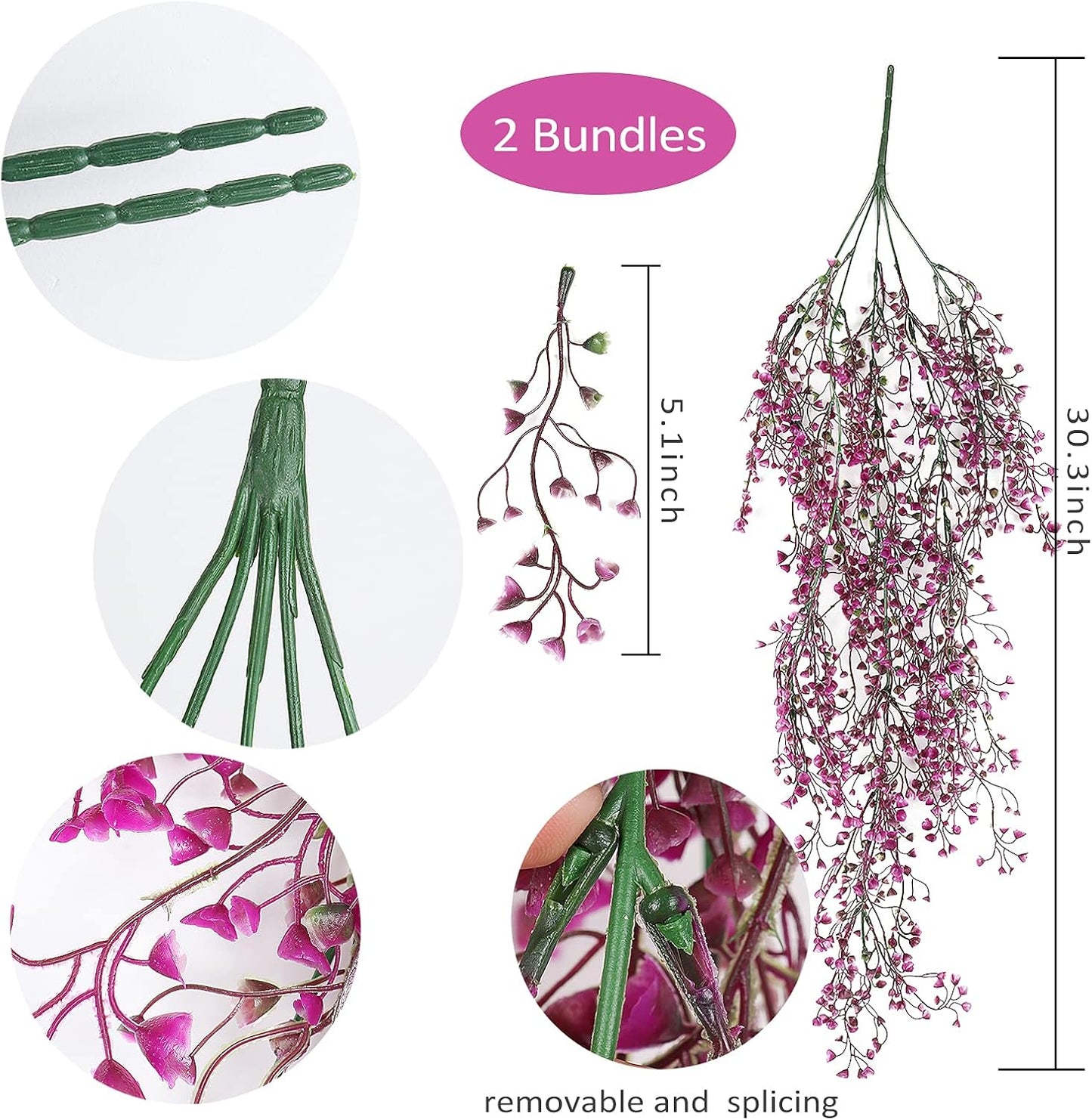Artificial Hanging Plants,4 Pcs Fake Hanging Plants for Outdoors | Purple Faux Hanging Plants fo Outdoor Planters,Spring Fall Decor,Lifelike Natural Fake Plant to Brighten Up Your Home