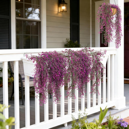 Artificial Hanging Plants,4 Pcs Fake Hanging Plants for Outdoors | Purple Faux Hanging Plants fo Outdoor Planters,Spring Fall Decor,Lifelike Natural Fake Plant to Brighten Up Your Home