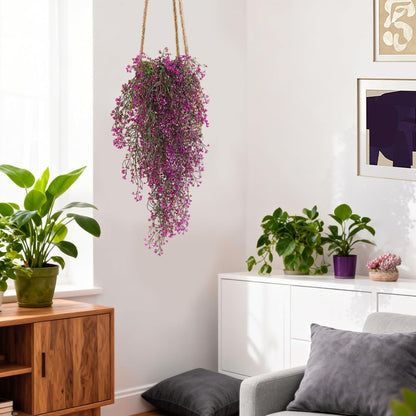 Artificial Hanging Plants,4 Pcs Fake Hanging Plants for Outdoors | Purple Faux Hanging Plants fo Outdoor Planters,Spring Fall Decor,Lifelike Natural Fake Plant to Brighten Up Your Home