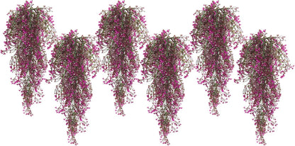 Artificial Hanging Plants,4 Pcs Fake Hanging Plants for Outdoors | Purple Faux Hanging Plants fo Outdoor Planters,Spring Fall Decor,Lifelike Natural Fake Plant to Brighten Up Your Home